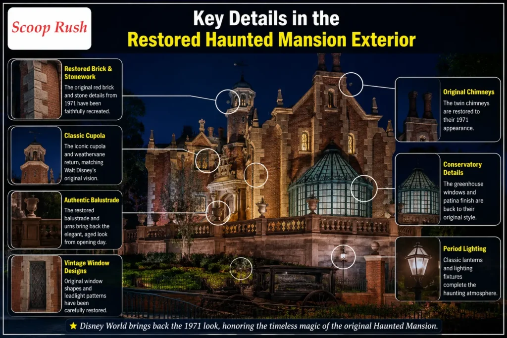 Key Details in the Restored Haunted Mansion Exterior