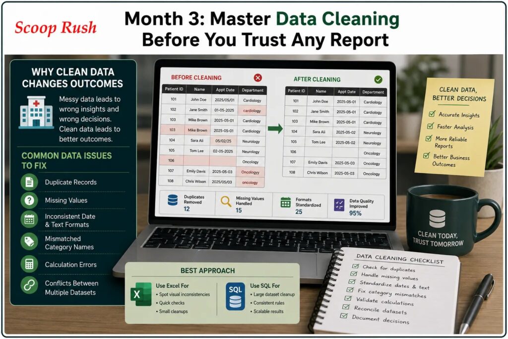 Month 3: Master Data Cleaning Before You Trust Any Report