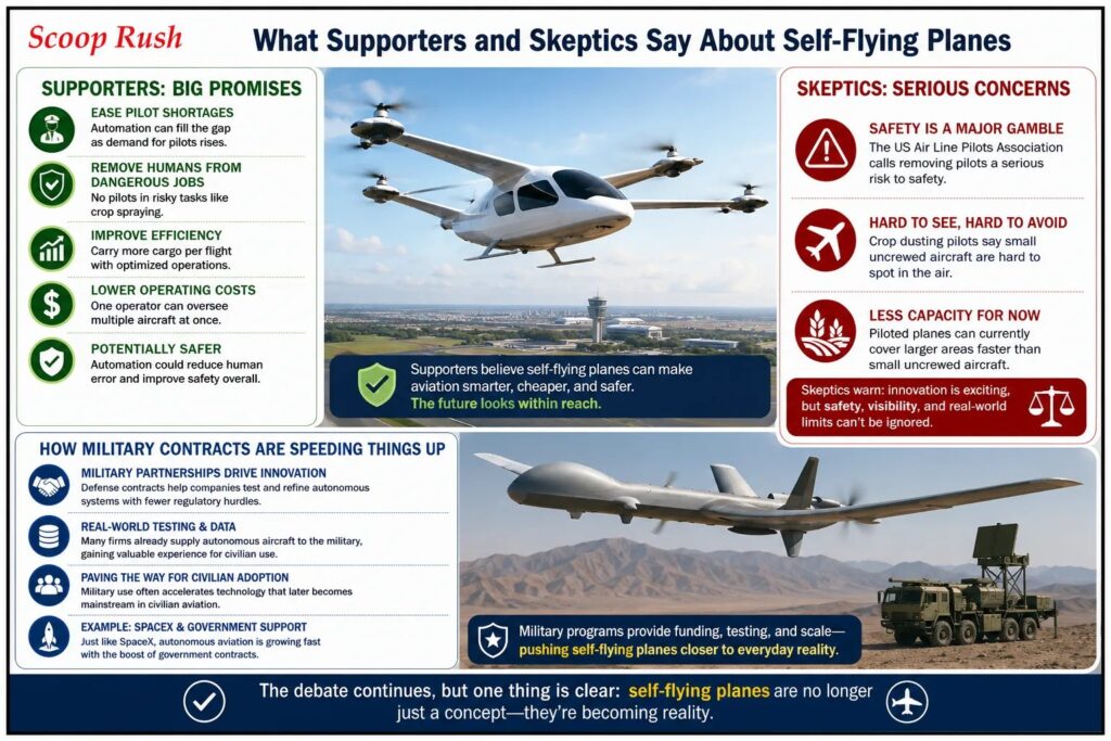 What Supporters and Skeptics Say About Self-Flying Planes