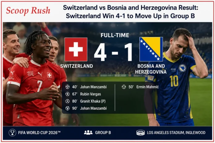 Switzerland vs Bosnia and Herzegovina Result: Switzerland Win 4-1 to Move Up in Group B