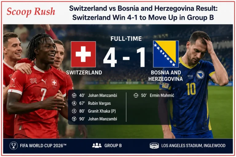 Switzerland vs Bosnia and Herzegovina Result: Switzerland Win 4-1 to Move Up in Group B 