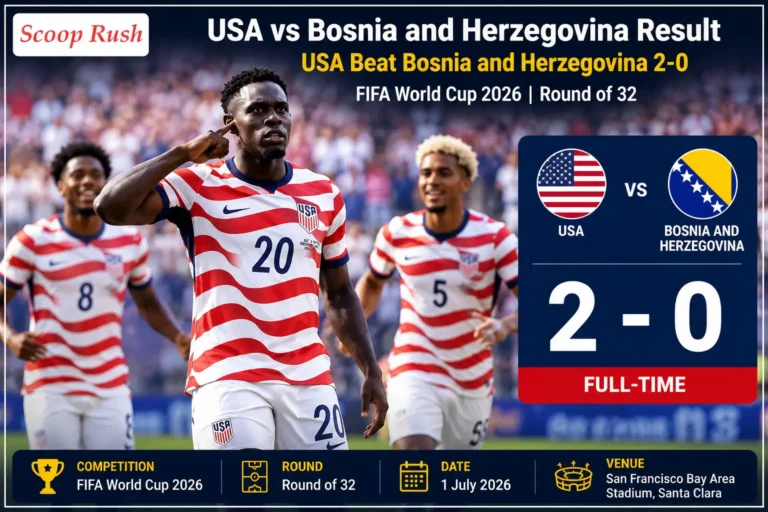USA vs Bosnia and Herzegovina Result: USA Beat Bosnia and Herzegovina 2-0 in FIFA World Cup 2026 Round of 32