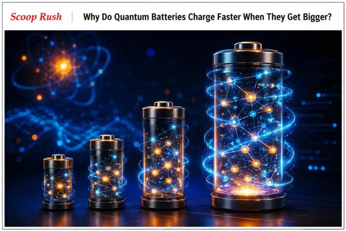 Why Do Quantum Batteries Charge Faster When They Get Bigger?